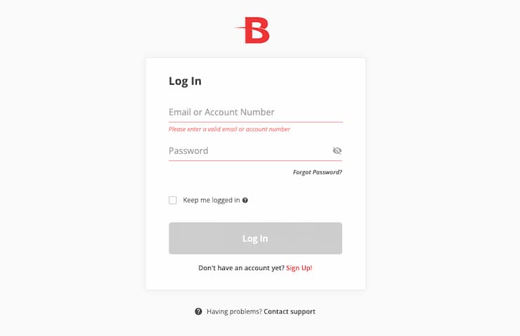 A screenshot of the BetOnline Florida sportsbook site login screen